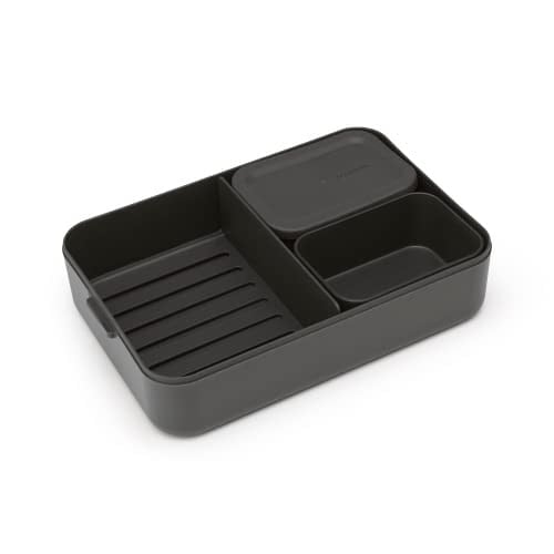Brabantia Plastik Make & Take Öğle Yemeği Kutusu Bento (2L) Klipsli Gıda Ayırma Kapağı için Çıkarılabilir Bölmeler - Koyu Gri - 25,5 x 16,7 x 6,2 cm