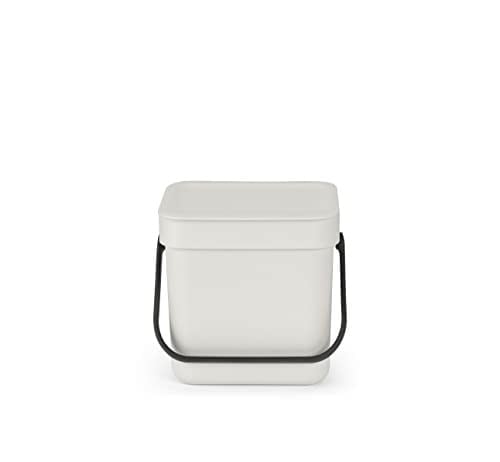 Brabantia - Sort & Go çöp kutusu 3 l – küçük geri dönüşüm kabı – taşıma sapı – bakımı kolay – tezgah veya mutfak dolabı için – mutfak çöp kovası – açık gri – 19 x 14 x 18 cm