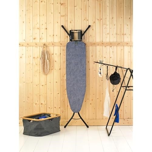 Brabantia - Ütü masası A - Buharlı ütü için - Yüksekliği ayarlanabilir - Sol ve Sağ elini kullananlar için - Sağlam dört ayaklı çerçeve - Kolay kaydırılabilir - Denim Blue - 110 x 30 cm