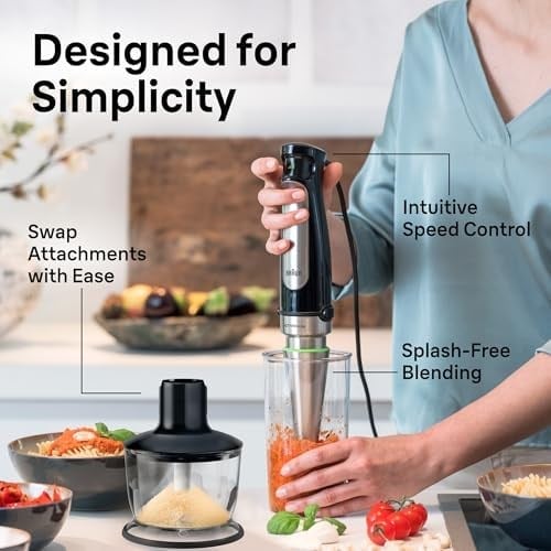 Braun MQ7035 Taşınabilir Daldırma El Blender,500W Stick Blender,Değişken Hız,2 Kupa Chopper,Çırpma teli,Beher,Çorba,Bebek Maması,Smoothies,Humus,Yumurta Çırpıcı