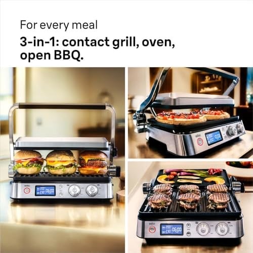 Braun MultiGrill 9 CG 9043 Izgara ve Düz Plakalı Kontakt Izgara, Izgara Konumları: Kontak, Barbekü, Fırın, Bulaşık Makinesinde Yıkanabilir Tabaklar, Yağ Tepsisi, 250° Maksimum Sıcaklık, Kavurma