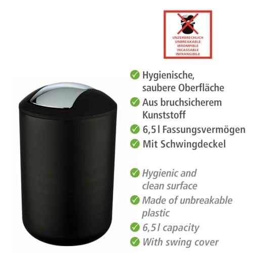 Brazil L siyah sallanan kapaklı kova 6,5 l - Seçenekler: 31 x 19.5 x 19.5 cm, 6,5 L