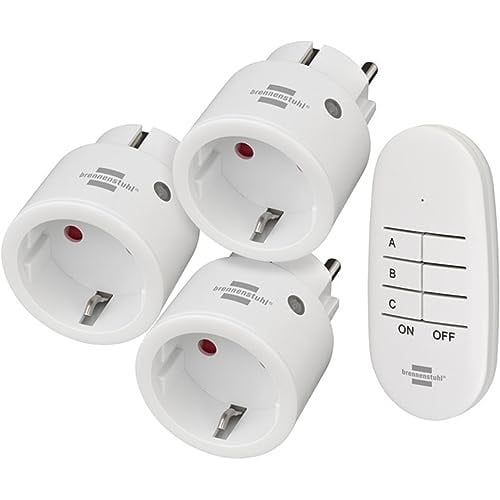 Brennenstuhl Comfort-Line Mini 3+1 kablosuz priz seti, 3lü uzaktan kumanda seti (iç mekan, el vericisi ve yüksek temas koruması) beyaz