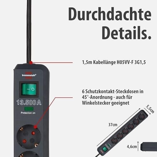 Brennenstuhl Eco-Line çoklu priz, yüksek gerilim korumalı, Gri, 1159700015