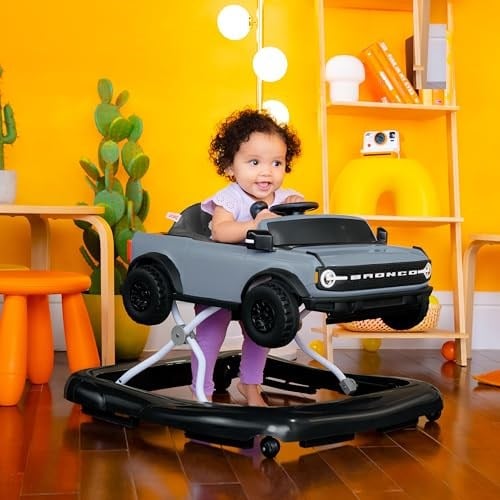 Bright Starts Ford Bronco 4-in-1 Blue Grey Baby Activity Center & Push Walker with Removable Interactive Steering Wheel -Toy, 6 Months and up
