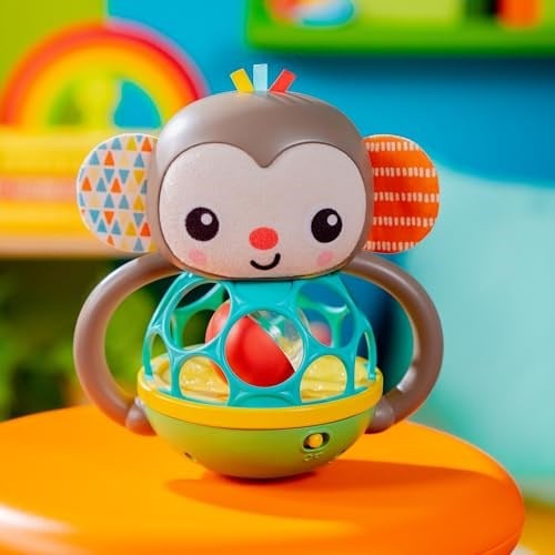 Bright Starts Grab & Giggle Monkey Light-Up Müzikal Çıngırak Oyuncağı, Kolay Kavranan Oball İle, 6 Aylık Ve Daha Büyük Bebekler İçin