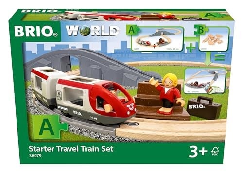 BRIO World – 36079 Starter Seyahat Tren Seti | 3 yaş üzeri çocuklar için 22 parçalı ahşap oyuncak tren seti