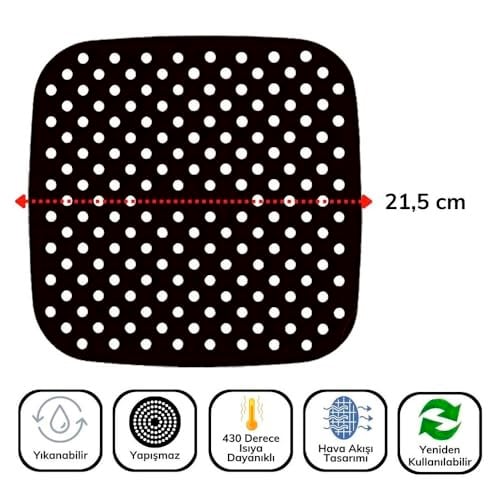 BUFFER® Renkli Isıya Dayanıklı Yıkanılabilir Silikon Fırın Ve Airfryer Kare Model Pişirme Matı 21,5 Cm (kırmızı)
