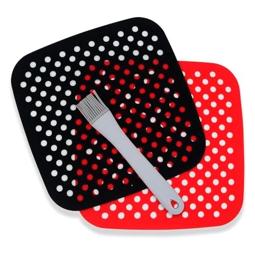 BUFFER® Renkli Isıya Dayanıklı Yıkanılabilir Silikon Fırın Ve Airfryer Kare Model Pişirme Matı 21,5 Cm (kırmızı)