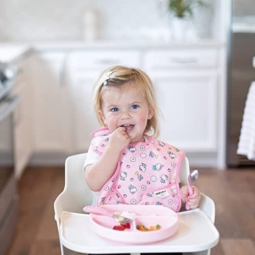 Bumkins Kız veya Erkek Çocuk Önlükleri, SuperBib Bebek ve Küçük Çocuk 6-24 Ay, Yemek, Besleme, Bebek Led Sütten Kesme Malzemeleri, Karışıklık Tasarruflu Yakalama Yiyecek, Kumaş 3lü Hello Kitty