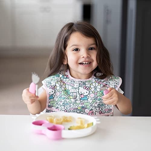 Bumkins Kız veya Erkek Çocuk Önlükleri, SuperBib Bebek ve Küçük Çocuk 6-24 Ay, Yemek, Besleme, Bebek Led Sütten Kesme Malzemeleri, Karışıklık Tasarruflu Yakalama Yiyecek, Kumaş 3lü Hello Kitty