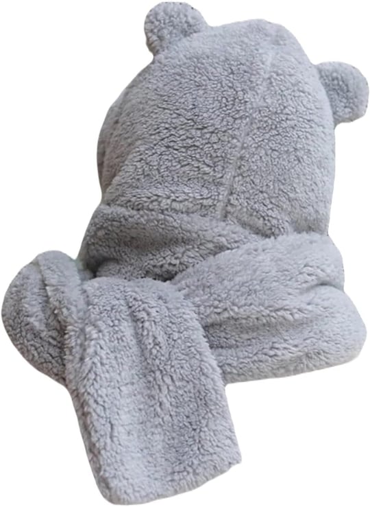 Bundera Kapüşonlu Peluş Bere Atkı Kadın Welsoft Polar Boyunluk Şalı Rüzgar Geçirmez Kulaklı Şapka