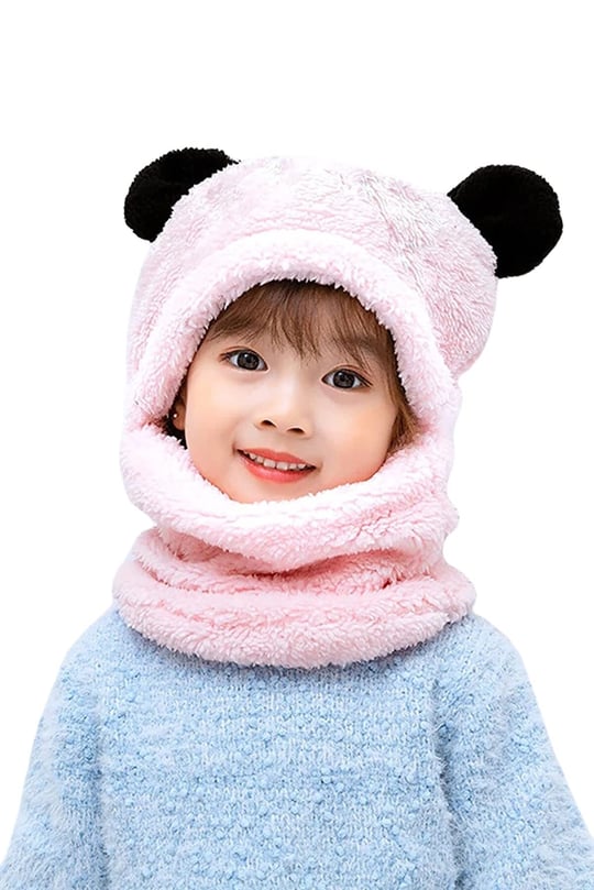 Bundera Panda Çocuk Kapşonlu Peluş Bere Atkı Welsoft Boyunluk Rüzgar Geçirmez Kulaklı Şapka