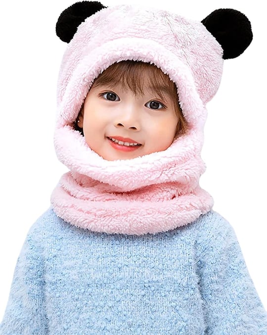 Bundera Panda Çocuk Kapşonlu Peluş Bere Atkı Welsoft Boyunluk Rüzgar Geçirmez Kulaklı Şapka