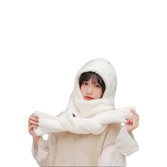 Bundera Scarf Kapşonlu Kadın Peluş Bere Atkı Kadın Welsoft Polar Boyunluk Şalı Rüzgar Geçirmez Şapka