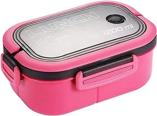 Busstier 1200 ml 2 Katlı 6 Bölmeli BPAsız PP Plastik Sefer Tası ve Beslenme Çantası - Hava Kilitli Bento Lunch Box, Çatal ve Kaşık Dahil (Pembe)