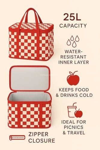 Busstier 25 Lt Termos Çanta, 33x22x22 cm Piknik ve Kamp Soğutucu Çanta, Suya Dayanıklı İç Kaplama, Geniş Hacimli Taşınabilir Soğuk Tutucu, Fermuarlı Kapaklı, İzolasyonlu Beslenme Çantası