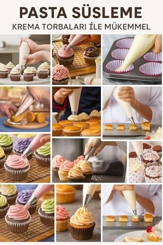 Busstier 50 Adet Tek Kullanımlık Krema Sıkma Torbası - Profesyonel Pasta ve Tatlı Süsleme İçin Dayanıklı Glazür Torbaları