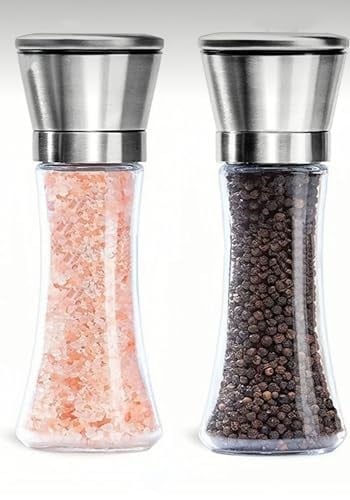 Busstier Paslanmaz Çelik Kapaklı Cam Gövdeli Baharat Değirmeni Seti 2li 19 cm