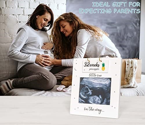 BUULUE Ultrason resim çerçevesi, Haftalık Göbek Yumruğu Meyve ve Sebze İşaretleri ile Sonogram Resim Çerçevesi, Ebeveynlerin Hamile Kadınlar için Eşsiz Hediyeler Olmasını Bekliyor, Bebek Büyümesini Ta