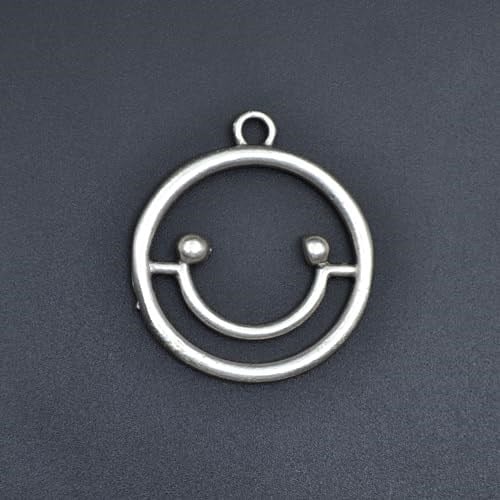 Büyük Gülen Surat - Smile Erkek Kadın Kolye Antik Gümüş Kaplama - 60 cm Düz Zincir