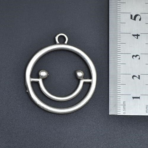 Büyük Gülen Surat - Smile Erkek Kadın Kolye Antik Gümüş Kaplama - 60 cm Düz Zincir