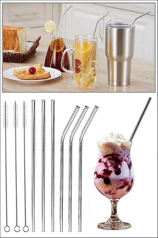 by AKCAKESE 6lı Paslanmaz Çelik Pipet + 3 Adet Temizleme Fırçası - 1054204183093