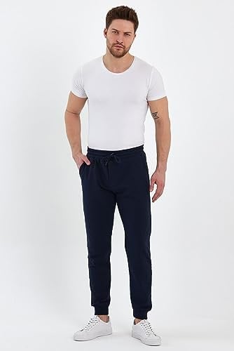 BY COMEOR Erkek Arka Cep Etiket Detaylı Paça Lastikli Regular Fit Lacivert Eşofman Altı L