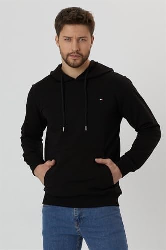 BY COMEOR Erkek Siyah Kapüşonlu Nakış Detaylı Sweatshirt