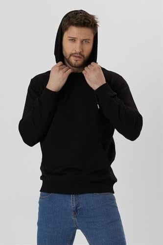 BY COMEOR Erkek Siyah Kapüşonlu Nakış Detaylı Sweatshirt