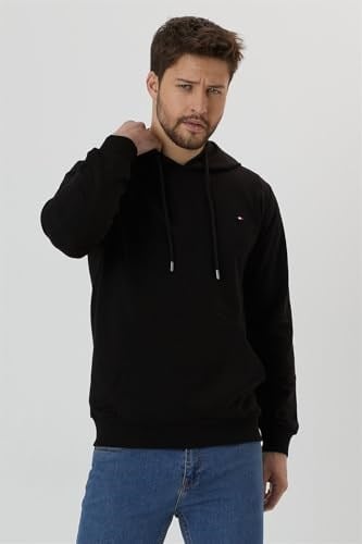 BY COMEOR Erkek Siyah Kapüşonlu Nakış Detaylı Sweatshirt