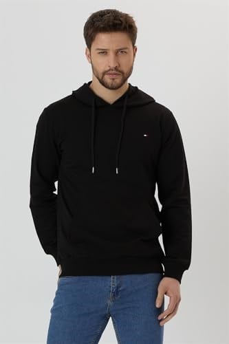 BY COMEOR Erkek Siyah Kapüşonlu Nakış Detaylı Sweatshirt