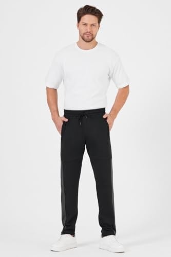 BY COMEOR Erkek Siyah Standart Fit Normal Kesim Düz Paça Cep Fermuarlı Rahat Jogger Eşofman Altı