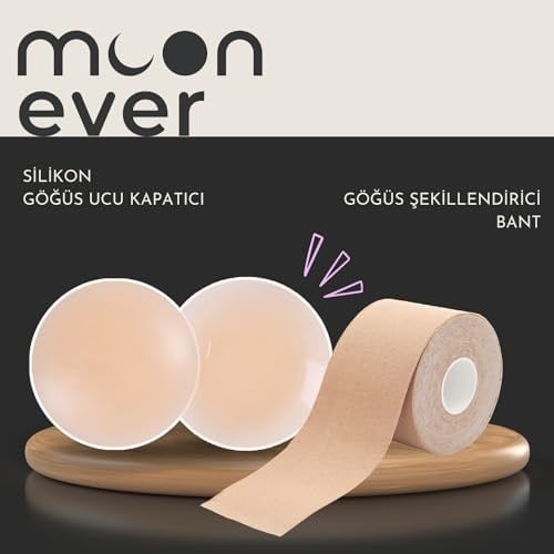 By StopEver Göğüs Şekillendirici Bant + Silikon Göğüs Ucu Kapatıcı – Ten Rengi, Kendinden Yapışkanlı, Dik Görünüm ve Tam Kapsama İçin 2’li Set, 5m Bant + 1 Çift Kapatıcı