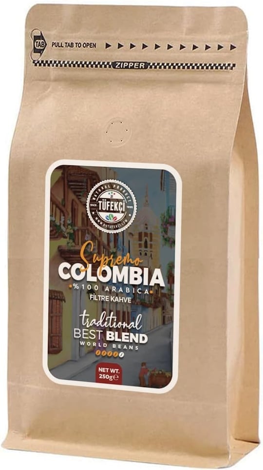 By Tüfekçi %100 Arabica Colombia Supremo Öğütülmüş Filtre Kahve 250 Gr Clipsli Ambalaj