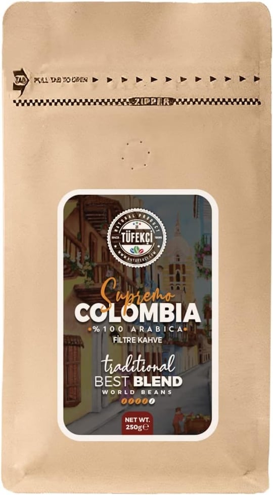 By Tüfekçi %100 Arabica Colombia Supremo Öğütülmüş Filtre Kahve 250 Gr Clipsli Ambalaj