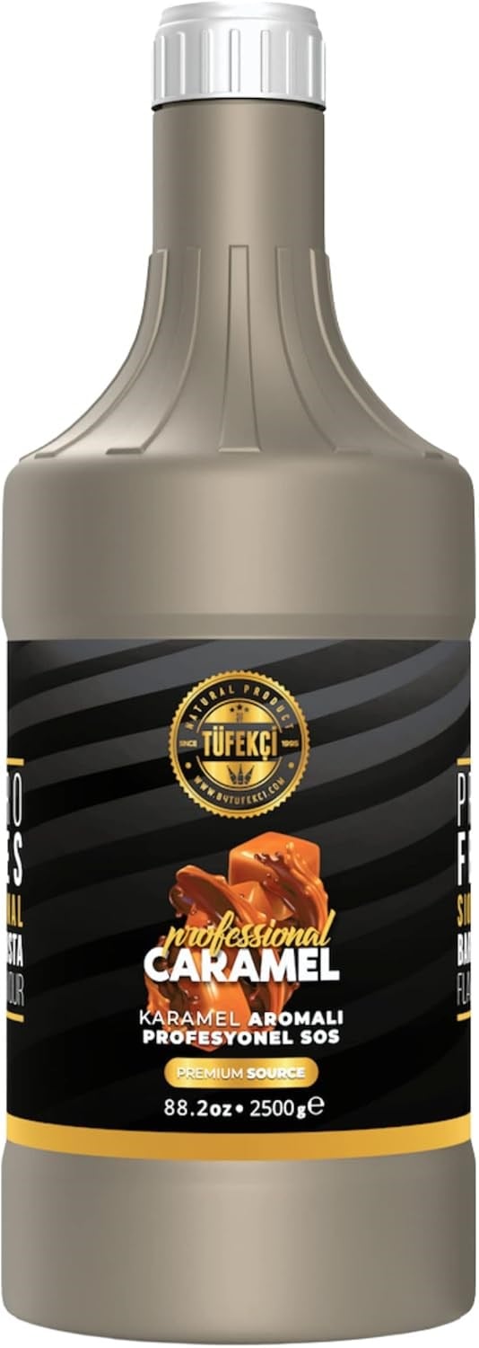 By Tüfekçi Çikolata Profesyonel Bar Sos, Çikolata Sos Yüksek Kakao Oranı Yoğun Kıvam (82.2 oz) 2500 Gr (Karamel) - Seçenekler: Karamel, Beyaz Çikolata, Tuzlu Karamel
