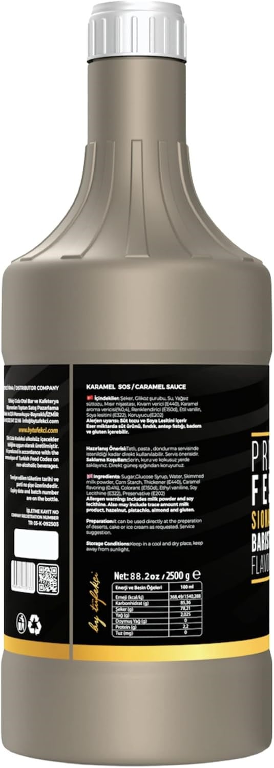 By Tüfekçi Çikolata Profesyonel Bar Sos, Çikolata Sos Yüksek Kakao Oranı Yoğun Kıvam (82.2 oz) 2500 Gr (Karamel) - Seçenekler: Karamel, Beyaz Çikolata, Tuzlu Karamel