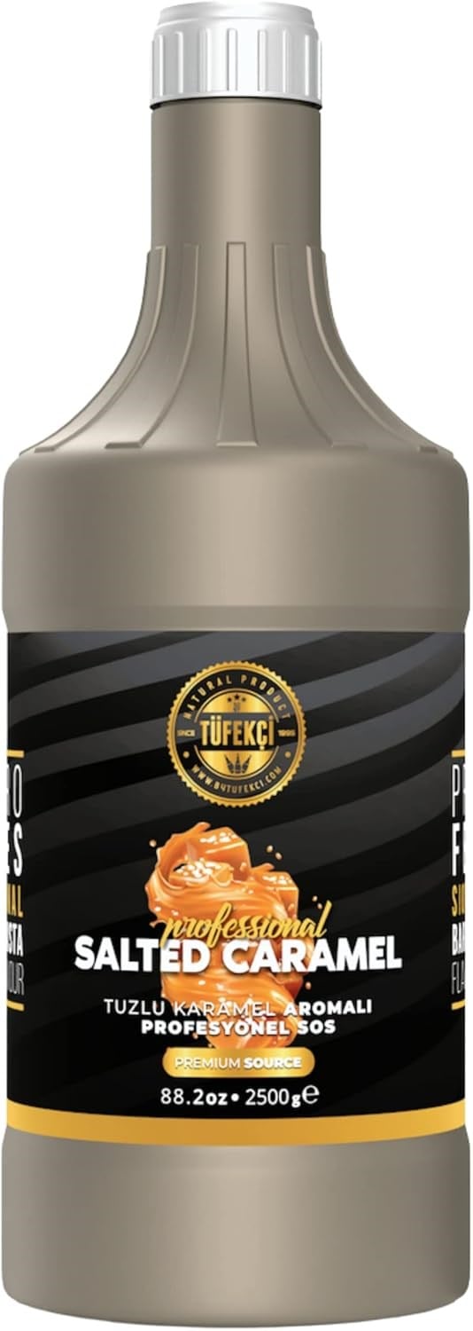 By Tüfekçi Tuzlu Karamel (Salted Caramel) Profesyonel Bar Sos, Çikolata Sos Yüksek Kakao Oranı Yoğun Kıvam (82.2 oz) 2500 Gr (Tuzlu Karamel) - Seçenekler: Tuzlu Karamel, Beyaz Çikolata, Karamel