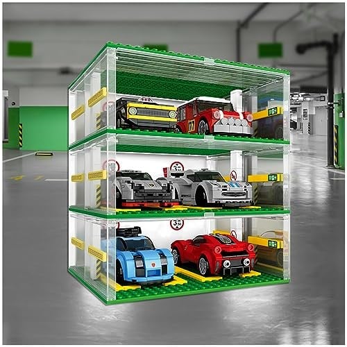 Cabeeskii Hız Şampiyonları Arabaları için Garajı, Yapı Taşları Garaj DIY 3 Katmanlı Vitrin Otopark Garajı, Spor Araba Yapı Taşlarıyla Uyumlu Carport (Arabasız)