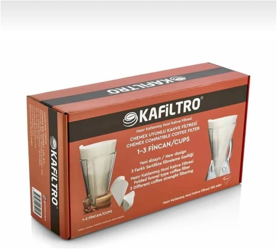 Caffeo CH1-3 Chemex Uyumlu 1-3 Cups Kahve Filtresi Kağıdı(Paket İçi 100 Filtre), Siyah