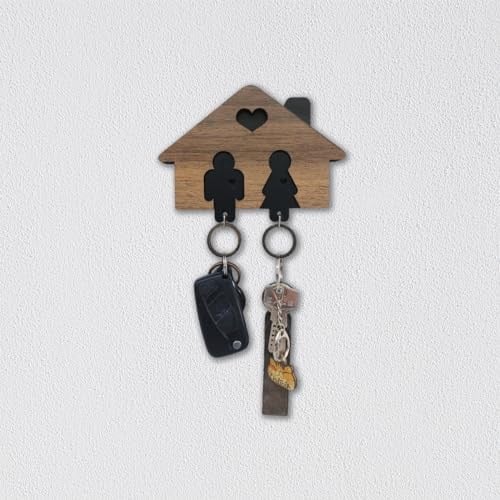 caju art & decoration Ahşap Puzzle Tasarım Sevgili Çift Sevimli Ev Duvar Anahtarlık