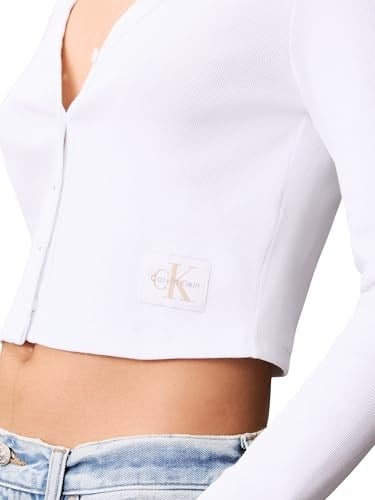 Calvin Klein LS WOVEN LABEL 2X2 COTTON RIB CA Tişört Kadın
