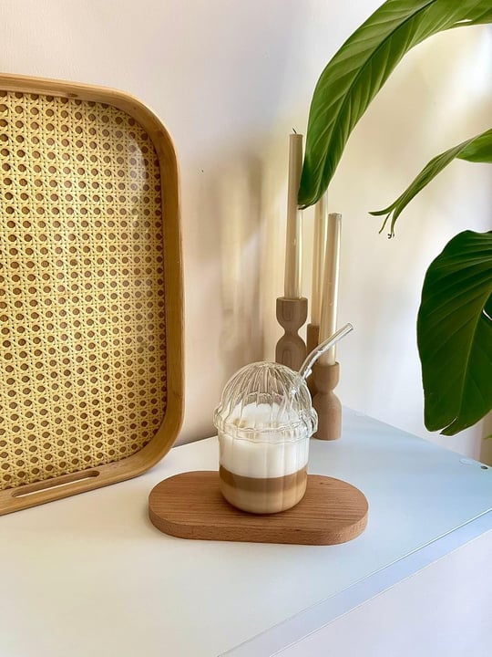 Cam Oval Kapaklı Isıya Dayanıklı Pinterest Bardak | Kahve Ve Sunum Bardağı| 430 ml (Pipet Hediyeli)