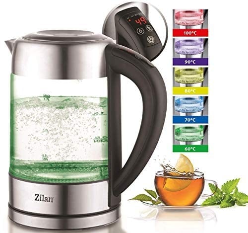 Cam su ısıtıcısı 1,7 litre | %100 BPA içermez | 2200 Watt | Renk değişimli LED aydınlatma | Paslanmaz çelik | Çaydanlık | Sıcak tutma fonksiyonu | Sıcaklık ayarı (60°C-100°C)