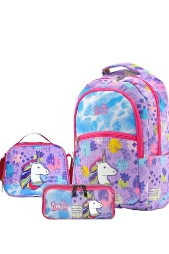 Cambridge Polo Club Unicorn Tek Ana Bölmeli Kız Çocuk İlkokul Çanta Set MOR