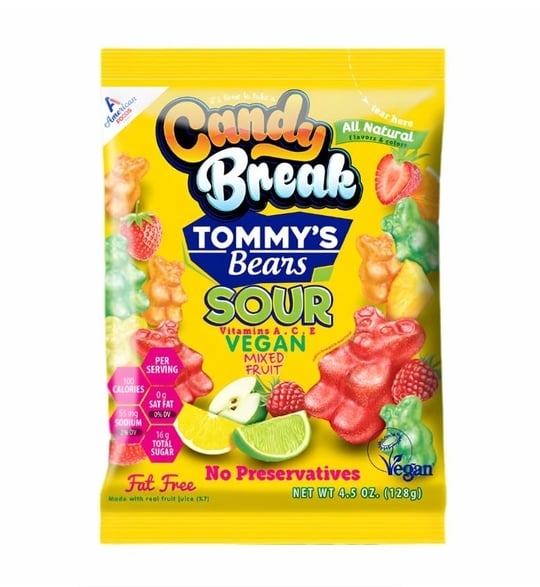 Candy Break Tommys Bear Sour Tatlı-Ekşi Vegan Jelibon 128 gr