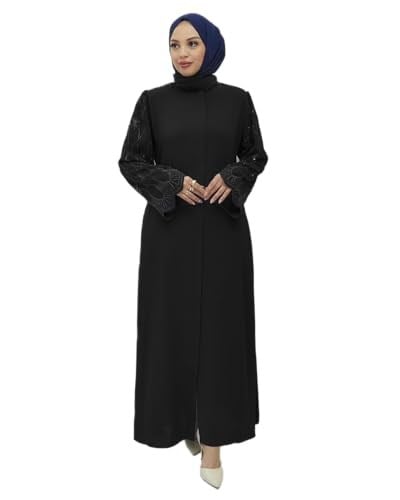 CANSEN KADIN LÜX KREP KUMAŞ KOLU TAŞLI KEMERLİ ABAYA ABİYE FERACE
