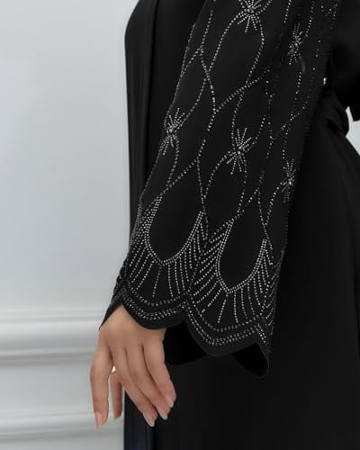 CANSEN KADIN LÜX KREP KUMAŞ KOLU TAŞLI KEMERLİ ABAYA ABİYE FERACE