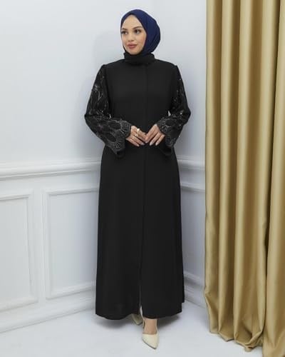 CANSEN KADIN LÜX KREP KUMAŞ KOLU TAŞLI KEMERLİ ABAYA ABİYE FERACE